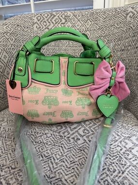 Juicy Couture Pink Diamond Retro Green Fan Club Bow Tie Crossbody Bag NWT
